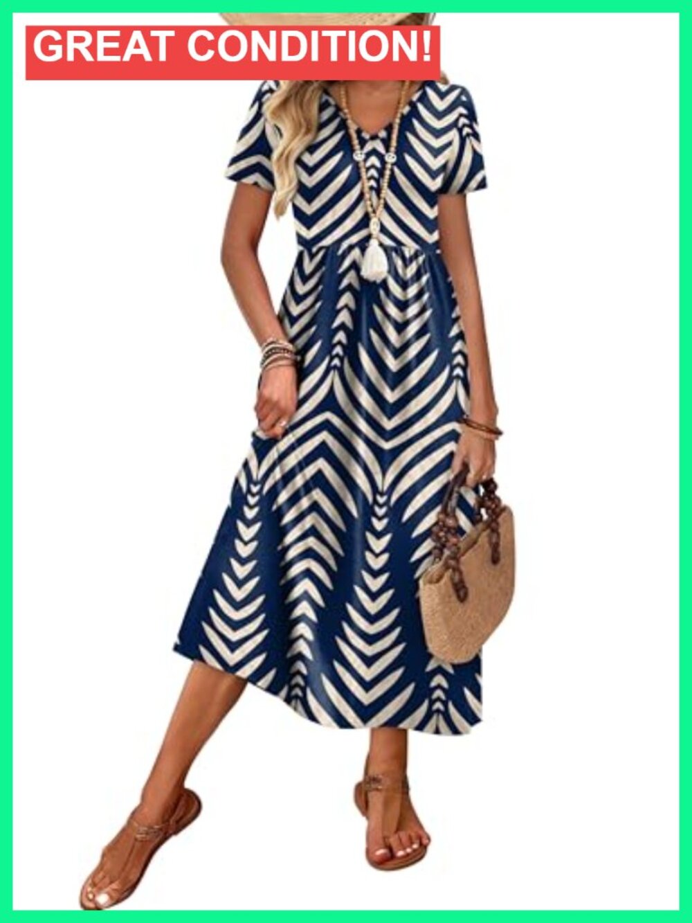 Women's Flowy A-Line Midi Dress with Pockets S-2XL - Picture 3 of 6